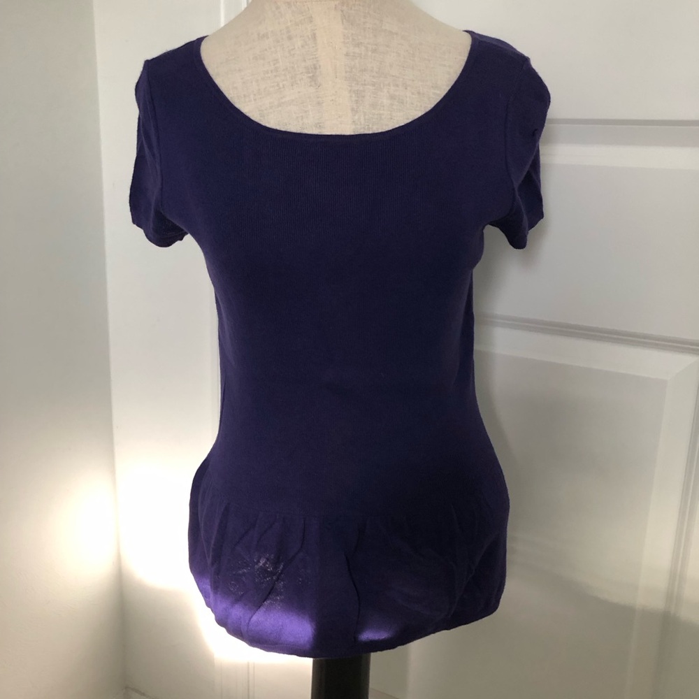 LOFT Deep Purple Short Sleeve Peplum Sweater Top